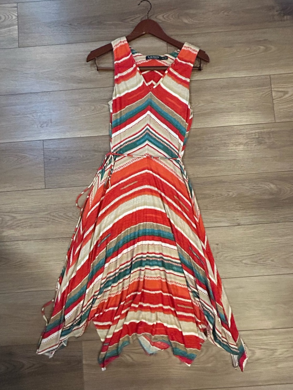 Lauren Ralph Lauren Petite Small Striped Handkerchief Hem Maxi Dress Boho PS